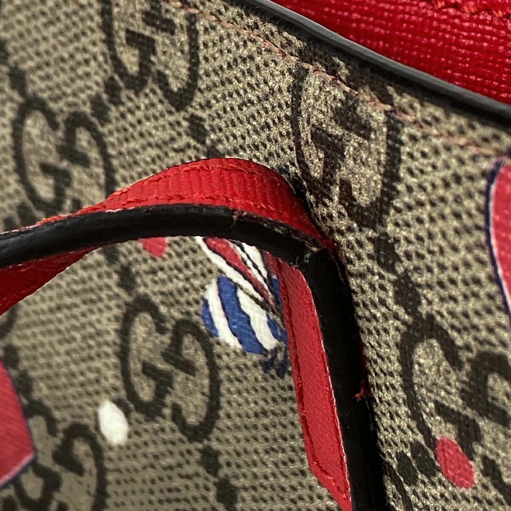 Gucci Canvas Bag Duck Beige GG Tote Handbag Red - Picture 4 of 6